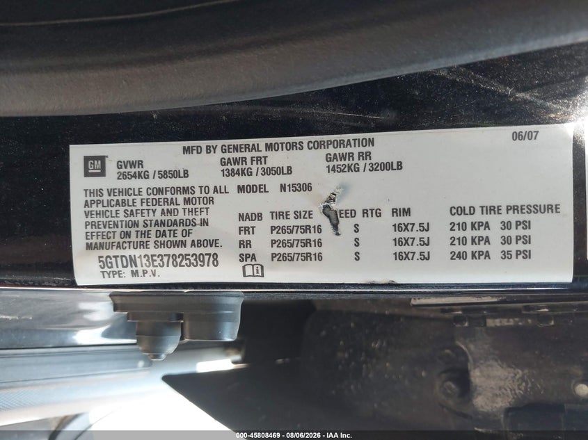 2007 Hummer H3 VIN 5GTDN13E378253978 IAAI salvage auction — FRONT END, Clear (Indiana), sold $1,050 on 2026-09-04 (photo 9)
