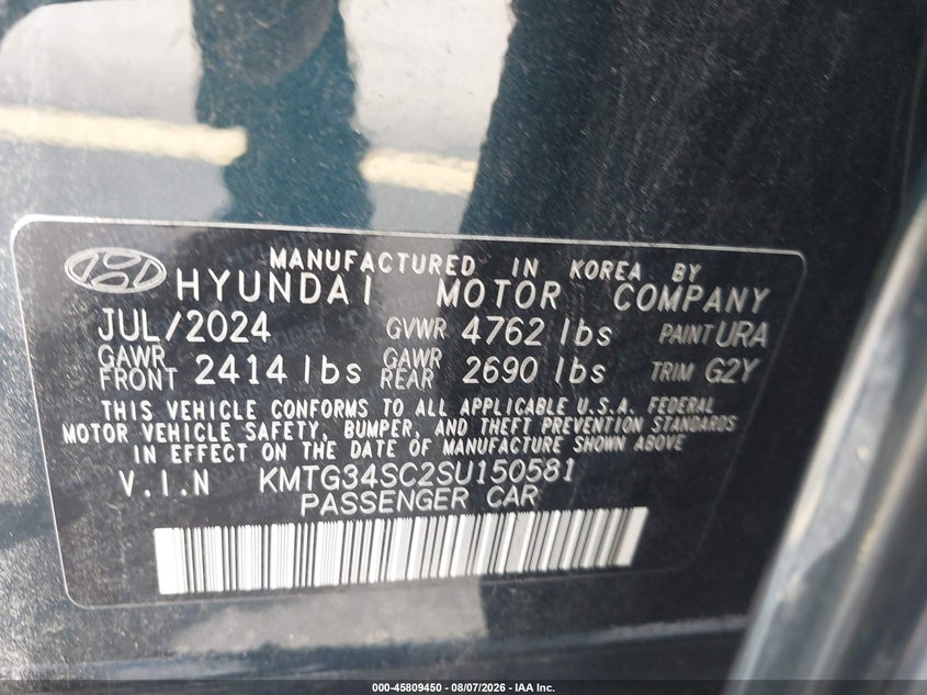 2025 Genesis G70 VIN KMTG34SC2SU150581 IAAI salvage auction — SIDE, Salvage Title, sold $3,200 on 2026-09-05 (photo 9)