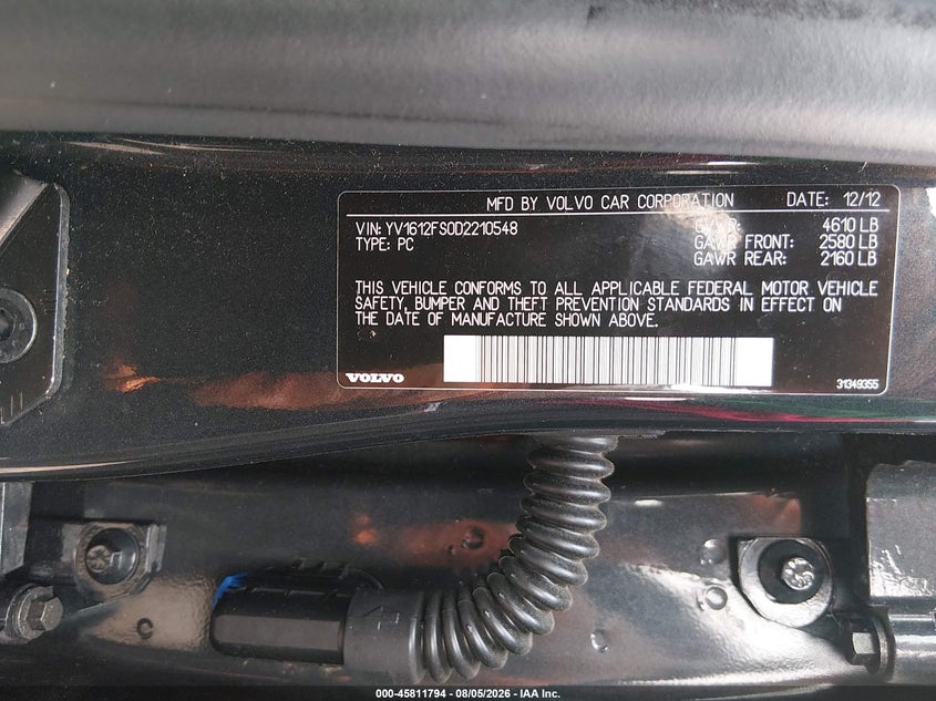 2013 Volvo S60 VIN YV1612FS0D2210548 IAAI salvage auction — NORMAL WEAR, Clear-Dealer Only (Oregon), sold $1,150 on 2026-08-13 (photo 9)