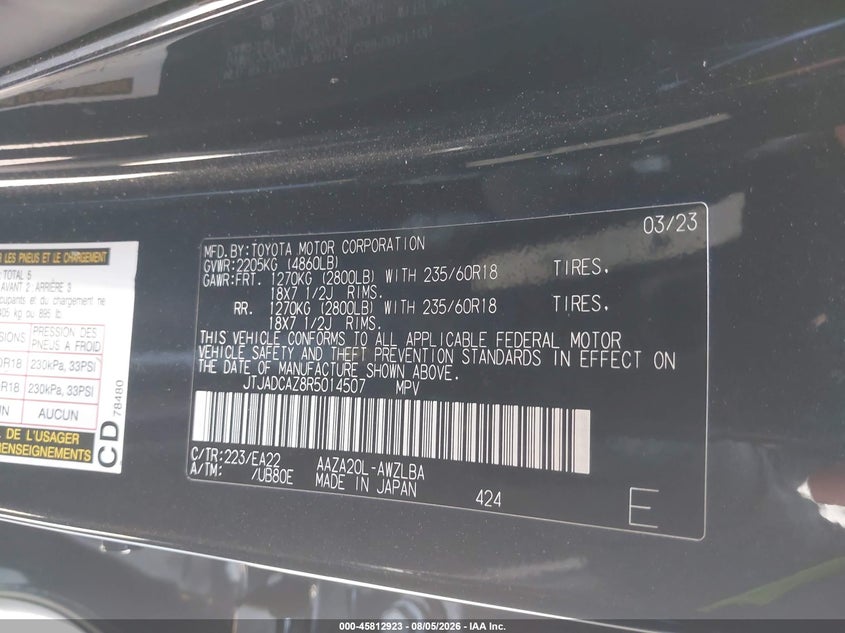 2024 Lexus Nx VIN JTJADCAZ8R5014507 IAAI salvage auction — FRONT END, Wait Title, sold $13,750 on 2026-09-21 (photo 9)