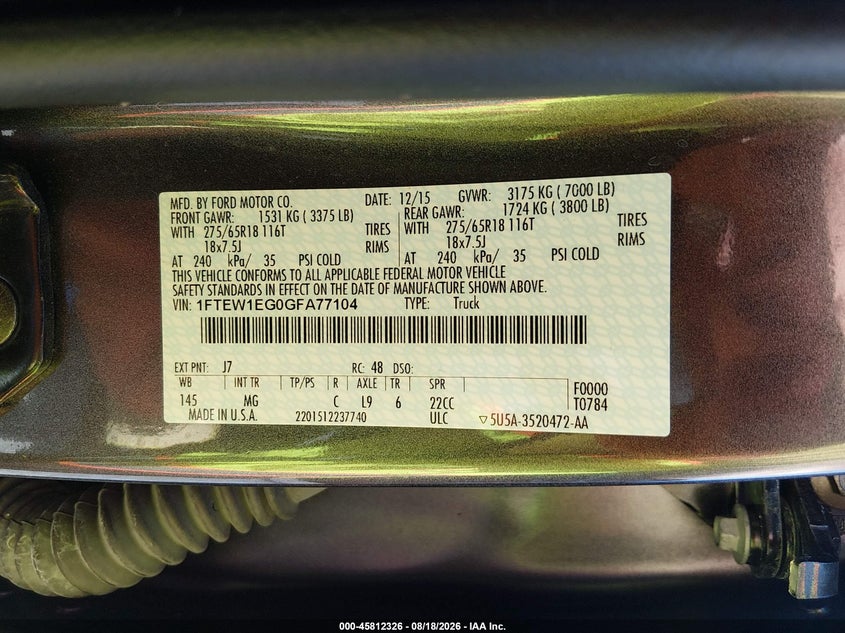 2016 Ford F-150 VIN 1FTEW1EG0GFA77104 IAAI salvage auction — FRAME DAMAGE, Salvage (Idaho), sold $8,500 on 2026-09-08 (photo 9)