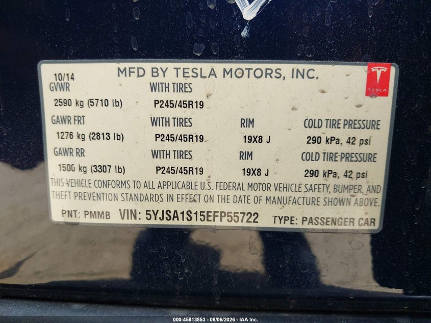 2014 Tesla Model s VIN 5YJSA1S15EFP55722 IAAI salvage auction — FRONT END, Salvage (California), sold $25 on 2026-08-26 (photo 9)