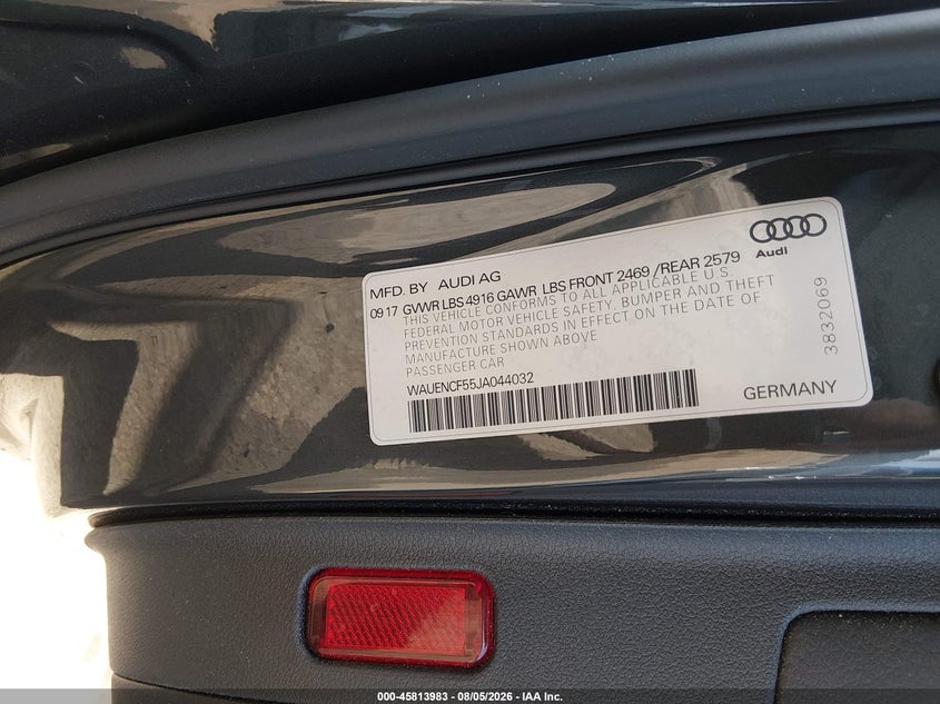 2018 Audi A5 VIN WAUENCF55JA044032 IAAI salvage auction — REAR END, Salvage (California), sold $9,900 on 2026-08-10 (photo 9)
