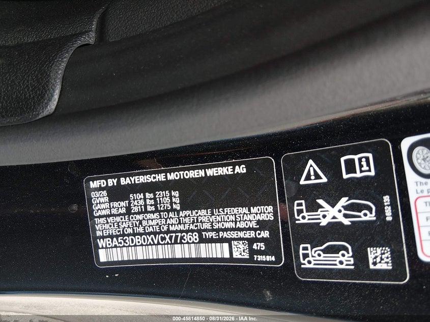 2027 BMW 4er VIN WBA53DB0XVCX77368 IAAI salvage auction — SIDE, Salvage Title, sold $43,600 on 2026-08-31 (photo 9)