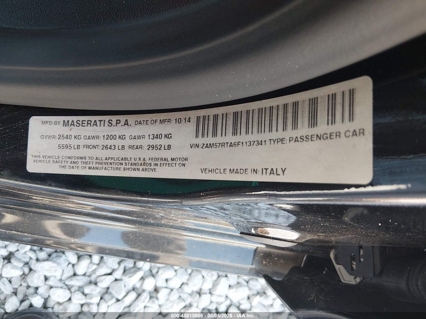 2015 Maserati Ghibli VIN ZAM57RTA6F1137341 IAAI salvage auction — NORMAL WEAR, Clear (Alabama), sold $2,750 on 2026-08-20 (photo 9)
