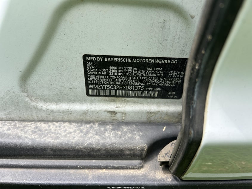 2017 Mini Countryman VIN WMZYT5C32H3D81375 IAAI salvage auction — NORMAL WEAR, Salvage Title, sold $1,000 on 2026-08-17 (photo 9)