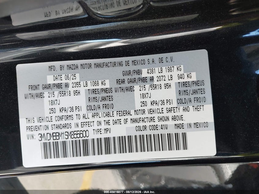 2025 Mazda Cx-30 VIN 3MVDMBBM1SM855600 IAAI salvage auction — REAR END, Wait Title, sold $2,150 on 2026-09-26 (photo 9)
