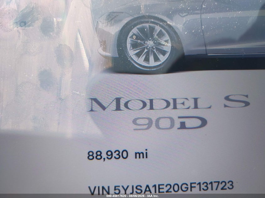 2016 Tesla Model s VIN 5YJSA1E20GF131723 IAAI salvage auction — WATER/FLOOD, Wait Title, sold $3,500 on 2026-09-11 (photo 7)