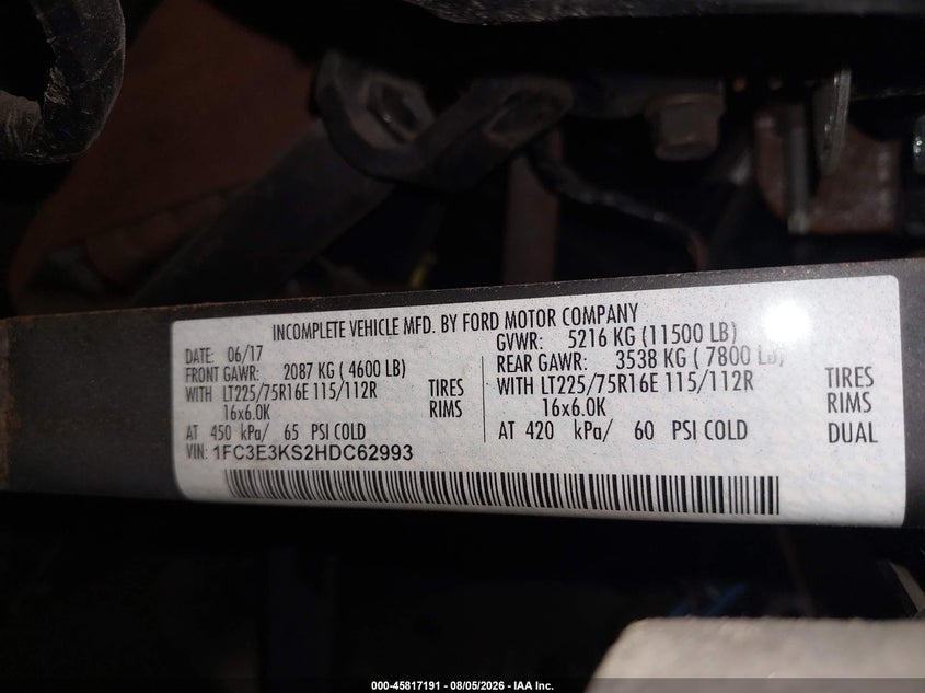 2017 Ford E-350 VIN 1FC3E3KS2HDC62993 IAAI salvage auction — REAR END, Sf97 (New York), sold $14,050 on 2026-08-20 (photo 9)