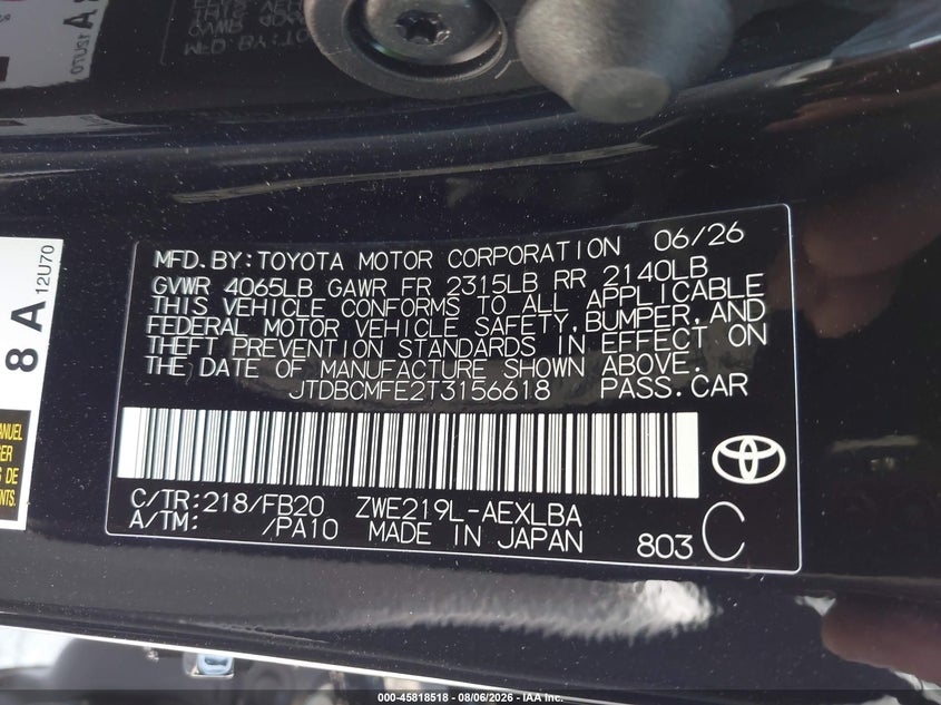 2026 Toyota Corolla VIN JTDBCMFE2T3156618 IAAI salvage auction — FRONT END, Salvage (California), sold $10,000 on 2026-08-24 (photo 9)