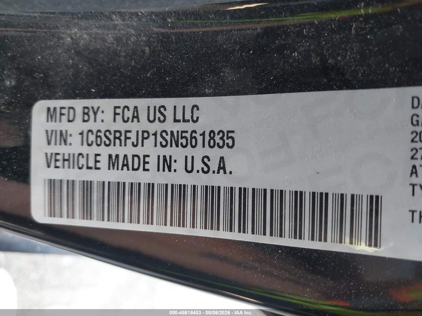 2025 Ram 1500 VIN 1C6SRFJP1SN561835 IAAI salvage auction — SIDE, Wait Title, sold $20,400 on 2026-08-14 (photo 9)