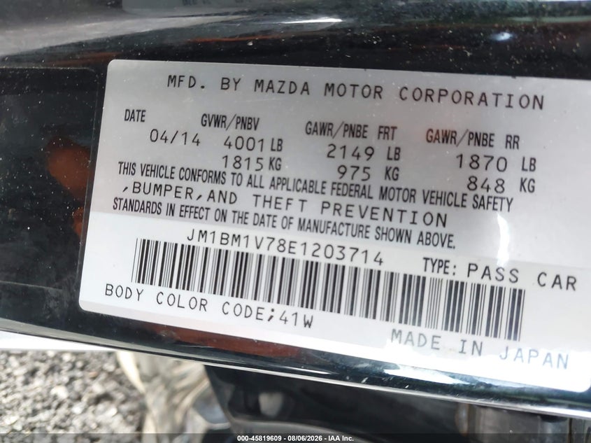 2014 Mazda 3 VIN JM1BM1V78E1203714 IAAI salvage auction — FRONT END, Salvage Title, sold $1,650 on 2026-09-11 (photo 9)