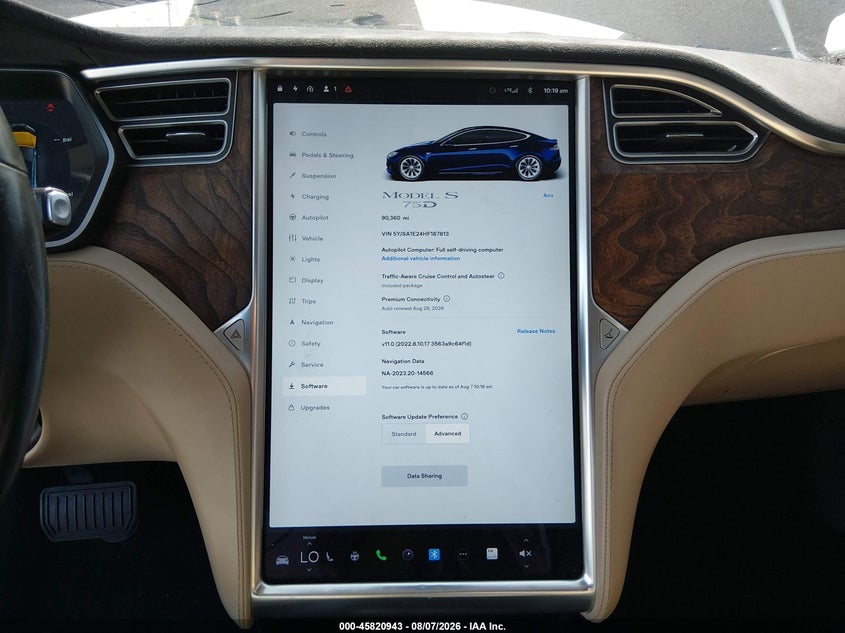 2017 Tesla Model S VIN 5YJSA1E24HF187813 IAAI salvage auction — FRONT END, Wait Title, sold $2,850 on 2026-10-08 (photo 7)