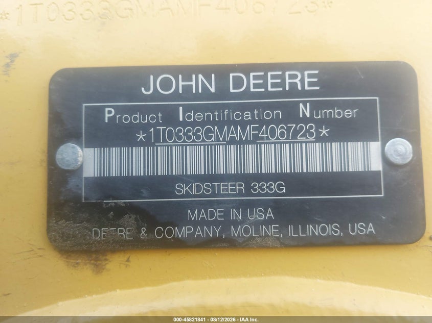 2026 John deere 333g VIN 1T0333GMAMF406723 IAAI salvage auction — SIDE, Bill Of Sale (Tennessee), sold $34,350 on 2026-08-19 (photo 9)