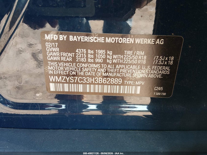 2017 Mini Countryman VIN WMZYS7C33H3B62889 IAAI salvage auction — NORMAL WEAR, Clear (Virginia), sold $3,300 on 2026-08-12 (photo 9)