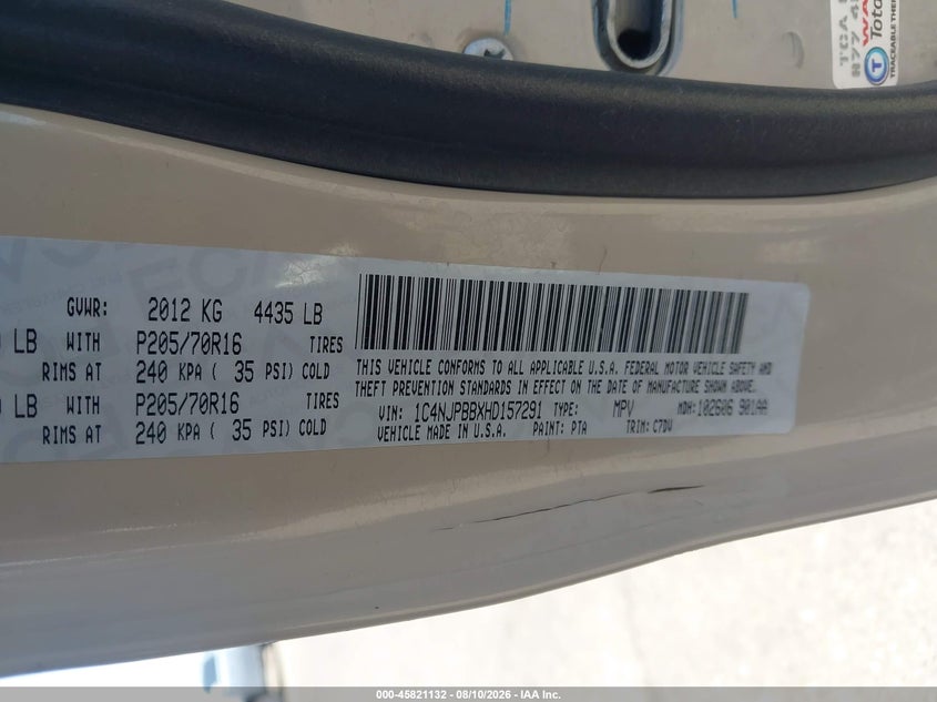 2017 Jeep Liberty (patriot) VIN 1C4NJPBBXHD157291 IAAI salvage auction — LEFT SIDE, Salvage (Arizona), sold $1,150 on 2026-08-22 (photo 9)