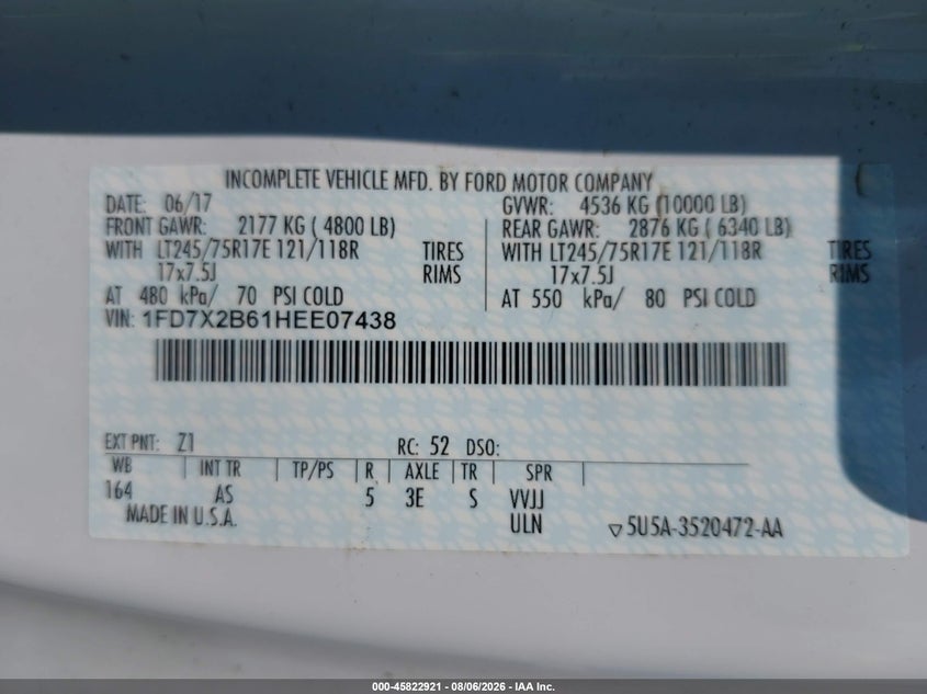2017 Ford F-250 VIN 1FD7X2B61HEE07438 IAAI salvage auction — NORMAL WEAR, Sf97 (Washington), sold $22,000 on 2026-08-26 (photo 9)