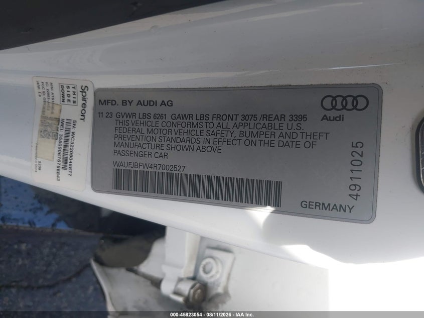 2024 Audi E-tron gt VIN WAUFJBFW4R7002527 IAAI salvage auction — REAR END, Wait Title, sold $28,900 on 2026-09-28 (photo 9)