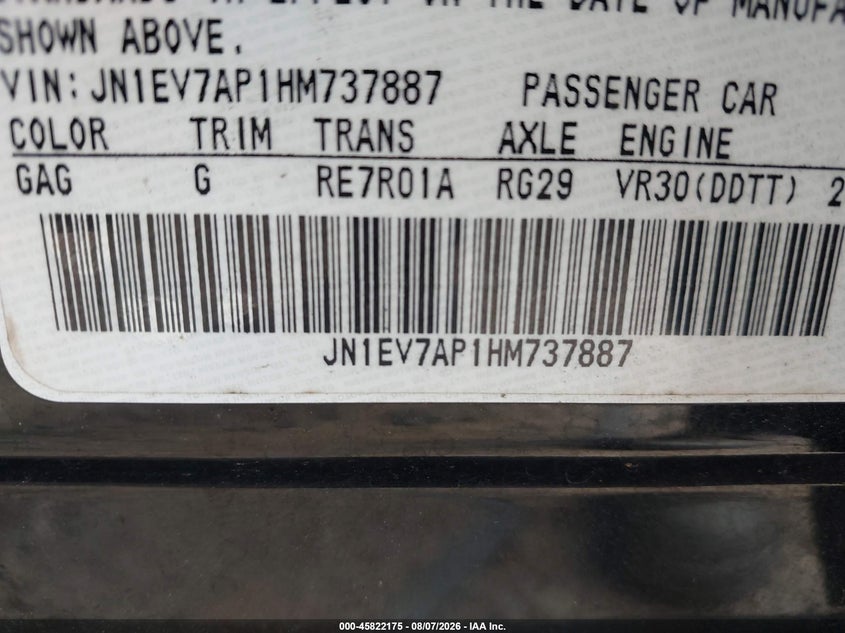 2017 Infiniti Q50 VIN JN1EV7AP1HM737887 IAAI salvage auction — FRONT END, Salvage Title, sold $1,000 on 2026-09-02 (photo 9)