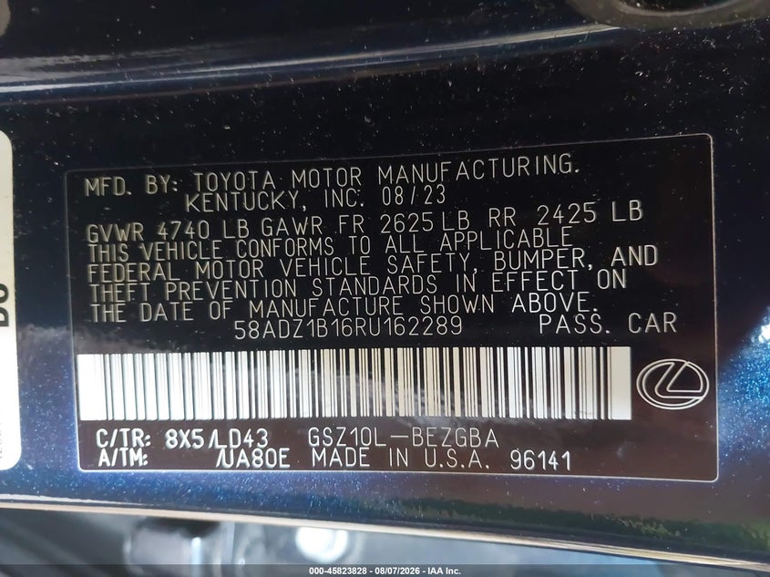 2024 Lexus ES VIN 58ADZ1B16RU162289 IAAI salvage auction — LEFT FRONT, Salvage Title, sold $23,850 on 2026-08-26 (photo 9)