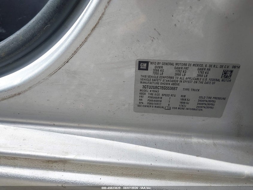 2014 Gmc SIERRA VIN 3GTU2UEC7EG553687 IAAI salvage auction — FRONT END, Salvage (South Carolina), sold $1,550 on 2026-09-01 (photo 9)