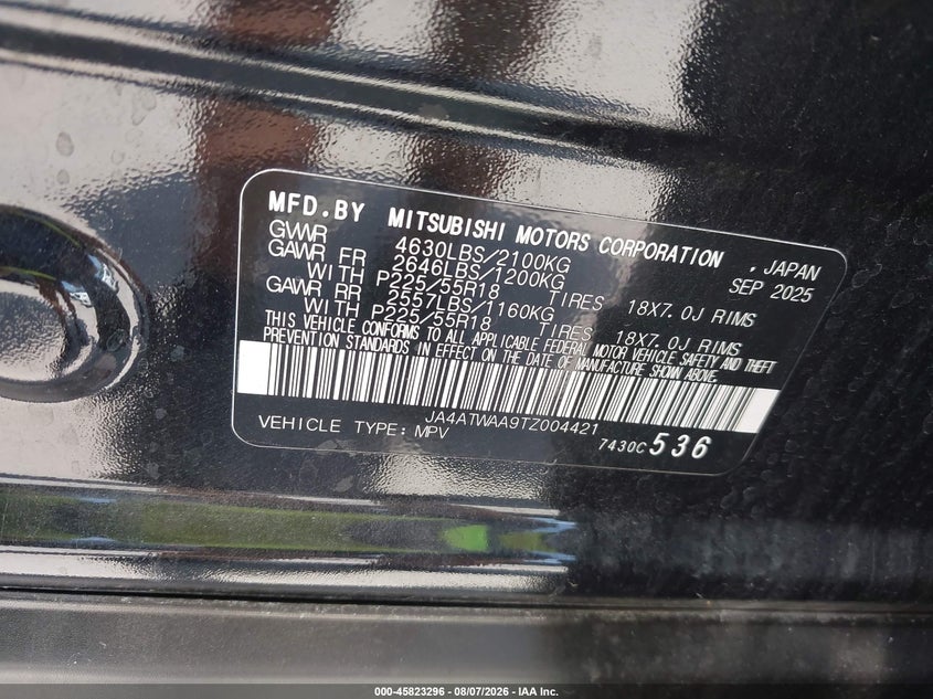 2026 Mitsubishi Eclipse cross VIN JA4ATWAA9TZ004421 IAAI salvage auction — REAR END, Enterprise Vehicles Clear Only (Texas), sold $15,100 on 2026-08-17 (photo 9)