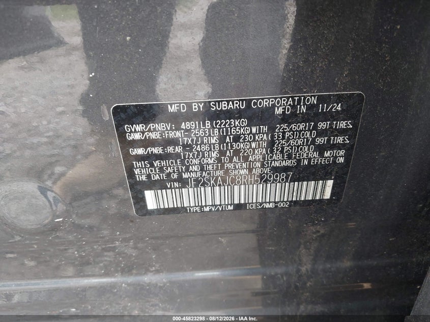 2024 Subaru Forester VIN JF2SKAJC8RH529987 IAAI salvage auction — RIGHT SIDE, Wait Title, sold $11,000 on 2026-09-15 (photo 9)
