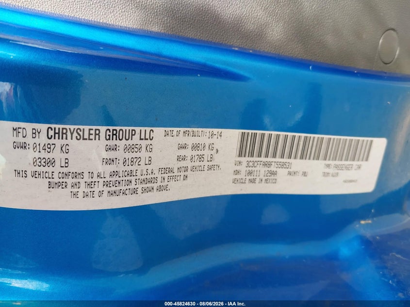 2015 Fiat 500 VIN 3C3CFFAR8FT558531 IAAI salvage auction — NORMAL WEAR, Clear (Hawaii), sold $100 on 2026-08-18 (photo 9)