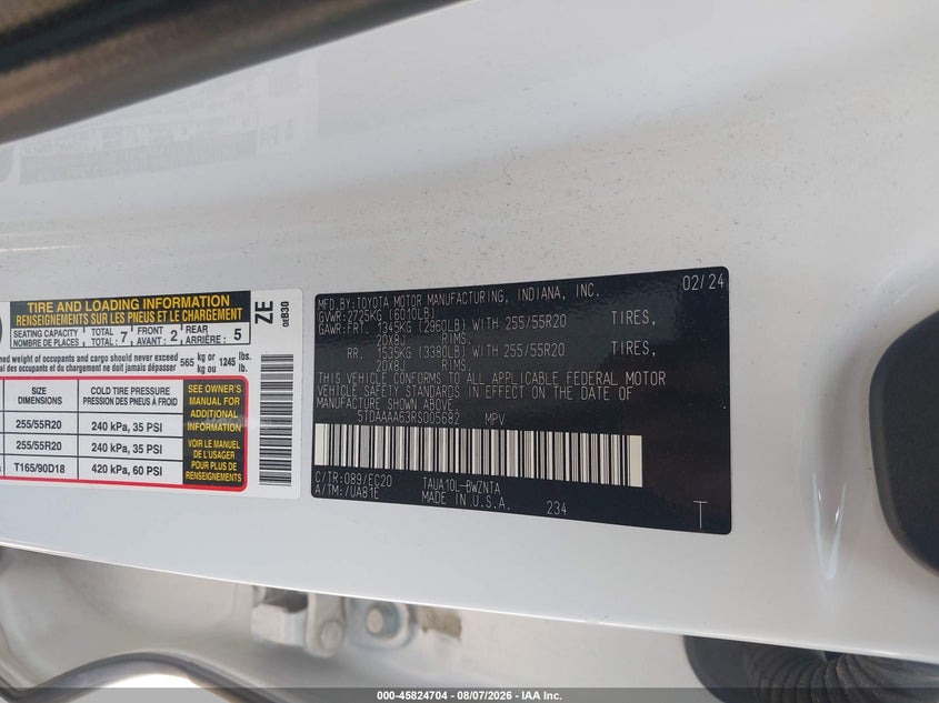 2024 Lexus Tx VIN 5TDAAAA63RS005682 IAAI salvage auction — FRONT END, Salvage Title, sold $14,975 on 2026-09-09 (photo 9)