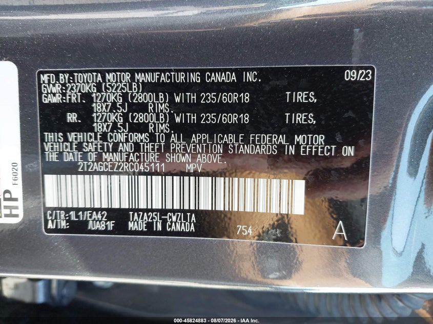 2024 Lexus Nx VIN 2T2AGCEZ2RC045111 IAAI salvage auction — FRONT END, Salvage Title, sold $17,800 on 2026-09-03 (photo 7)