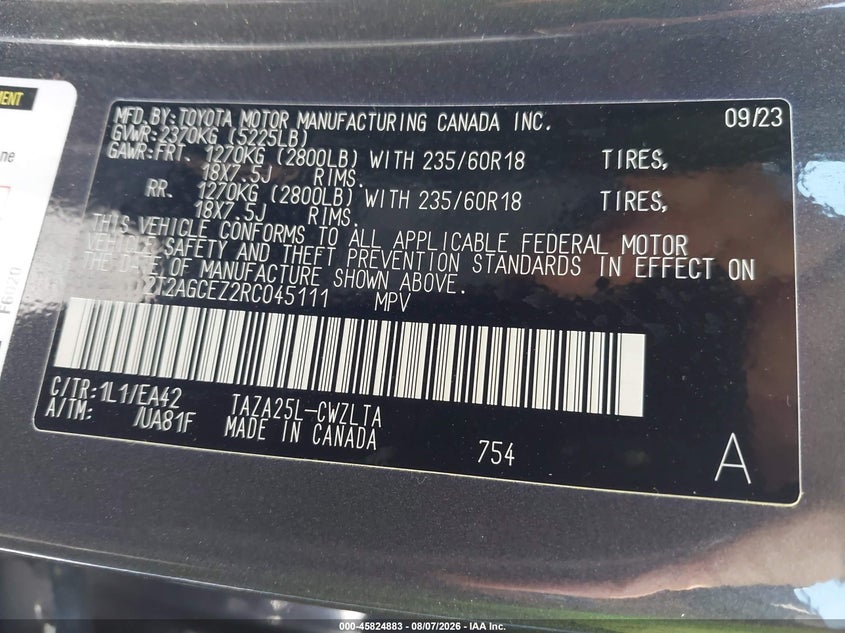 2024 Lexus Nx VIN 2T2AGCEZ2RC045111 IAAI salvage auction — FRONT END, Salvage Title, sold $15,500 on 2026-09-08 (photo 9)