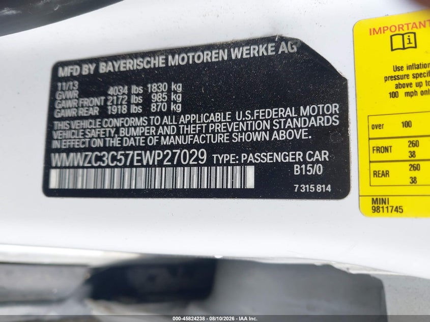 2014 Mini Countryman VIN WMWZC3C57EWP27029 IAAI salvage auction — NORMAL WEAR, Clear-Dealer Only (North Carolina), sold $275 on 2026-08-20 (photo 9)
