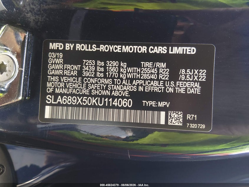2019 Rolls-royce Cullinan VIN SLA689X50KU114060 IAAI salvage auction — NORMAL WEAR, Clear (California), sold $10,100 on 2026-09-28 (photo 9)