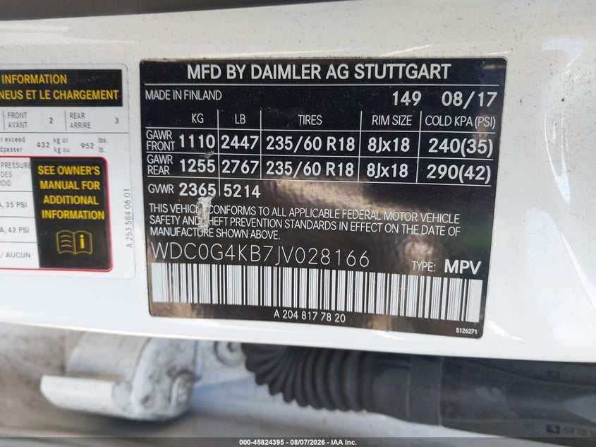 2018 Mercedes-benz Glc VIN WDC0G4KB7JV028166 IAAI salvage auction — RIGHT REAR, Wait Title, sold $8,300 on 2026-09-08 (photo 9)