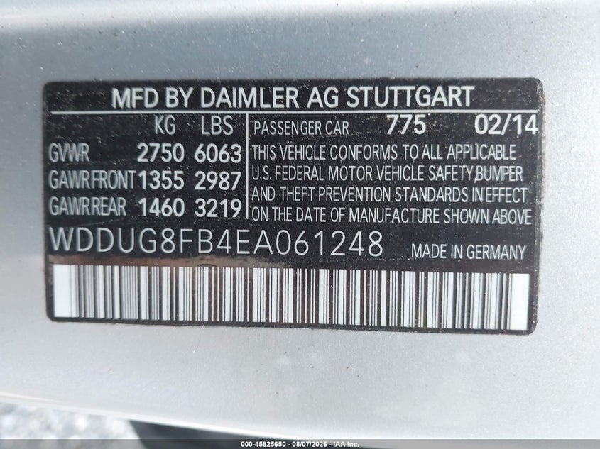 2014 Mercedes-benz S-klasse VIN WDDUG8FB4EA061248 IAAI salvage auction — FRONT & REAR, Clear (Georgia), sold $3,575 on 2026-08-11 (photo 9)