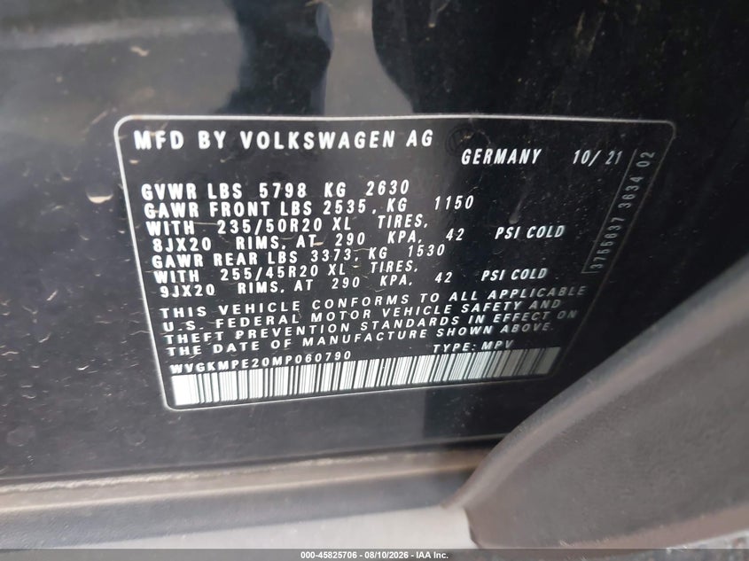 2021 Volkswagen Id.4 VIN WVGKMPE20MP060790 IAAI salvage auction — LEFT FRONT, Salvage (Arizona), sold $6,200 on 2026-08-13 (photo 9)