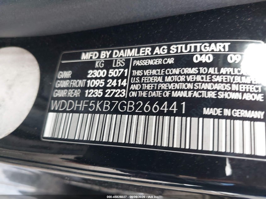 2016 Mercedes-benz E-klasse VIN WDDHF5KB7GB266441 IAAI salvage auction — REAR END, Clear (Florida), sold $3,850 on 2026-08-19 (photo 9)