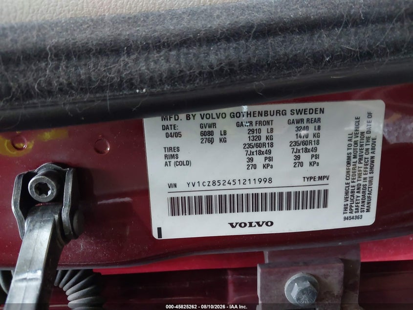2005 Volvo Xc90 VIN YV1CZ852451211998 IAAI salvage auction — LEFT FRONT, Clear (Idaho), sold $150 on 2026-08-18 (photo 9)