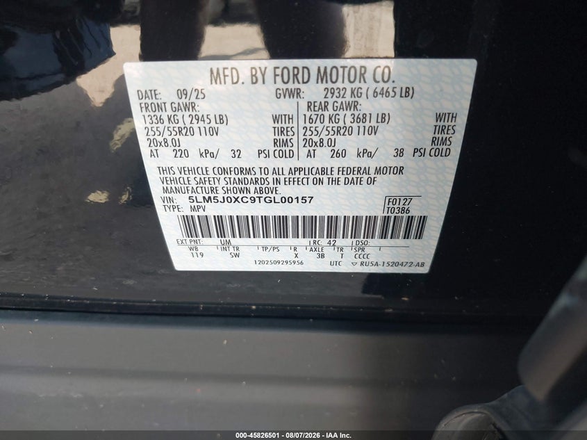2026 Lincoln Aviator VIN 5LM5J0XC9TGL00157 IAAI salvage auction — WATER/FLOOD, Salvage (Illinois), sold $23,250 on 2026-09-21 (photo 9)