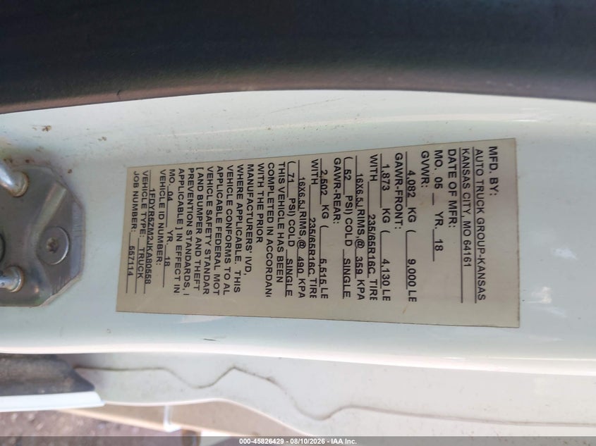 2018 Ford Transit-250 VIN 1FDYR5ZM2JKA80558 IAAI salvage auction — NORMAL WEAR, Clear (Georgia), sold $8,200 on 2026-08-26 (photo 9)