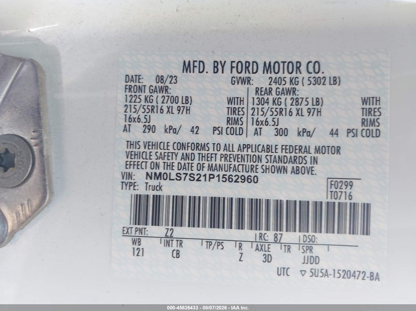 2023 Ford Transit connect VIN NM0LS7S21P1562960 IAAI salvage auction — LEFT FRONT, Clear (Pennsylvania), sold $14,000 on 2026-08-26 (photo 9)