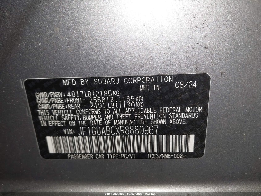 2024 Subaru Impreza VIN JF1GUABCXR8880967 IAAI salvage auction — LEFT FRONT, Salvage Title, sold $11,400 on 2026-08-25 (photo 9)