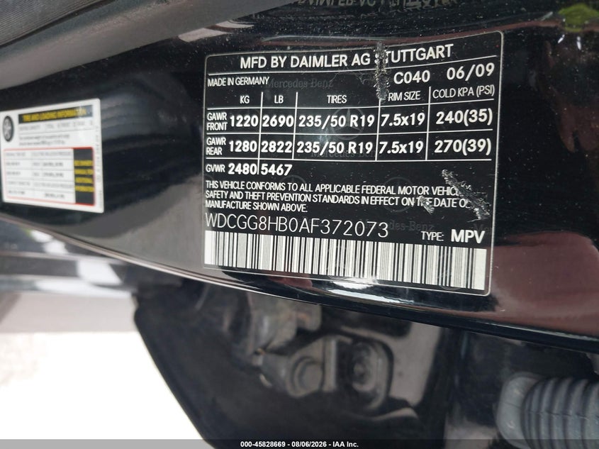 2010 Mercedes-benz Glk-class VIN WDCGG8HB0AF372073 IAAI salvage auction — NORMAL WEAR, Clear (Illinois), sold $1,450 on 2026-08-10 (photo 9)