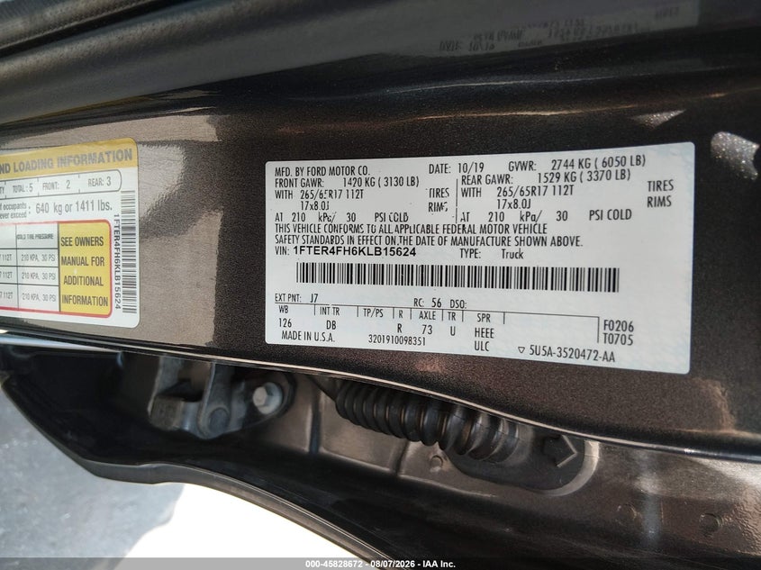 2019 Ford Ranger VIN 1FTER4FH6KLB15624 IAAI salvage auction — FRONT END, Salvage Title, sold $8,700 on 2026-09-04 (photo 9)