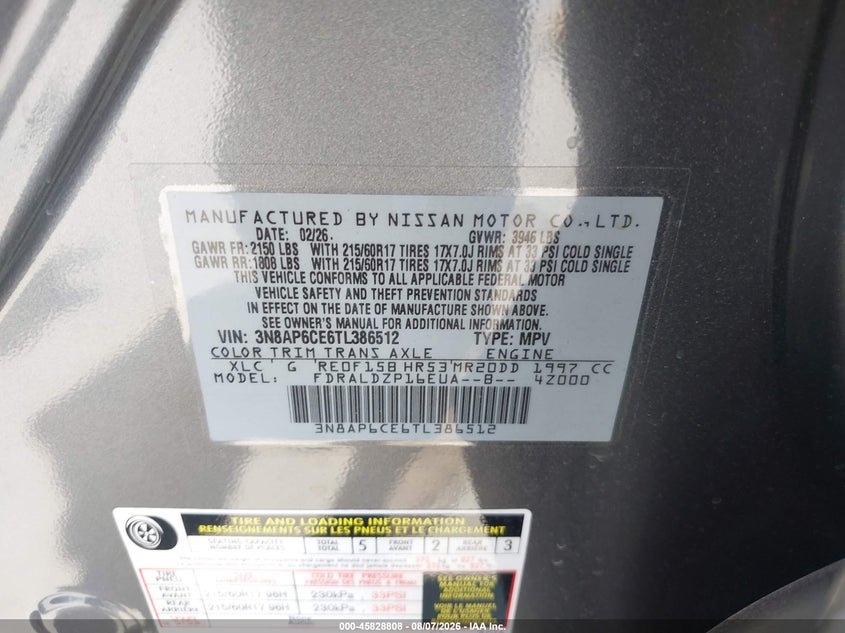 2026 Nissan Kicks VIN 3N8AP6CE6TL386512 IAAI salvage auction — FRONT END, Salvage Title, sold $7,150 on 2026-10-07 (photo 9)