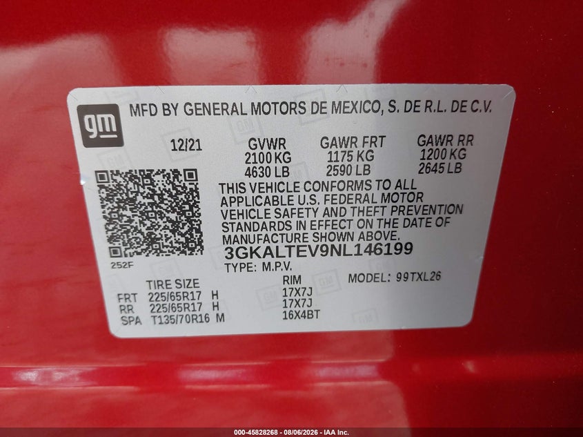 2022 Gmc Terrain VIN 3GKALTEV9NL146199 IAAI salvage auction — REAR END, Salvage Title, sold $5,900 on 2026-09-10 (photo 9)