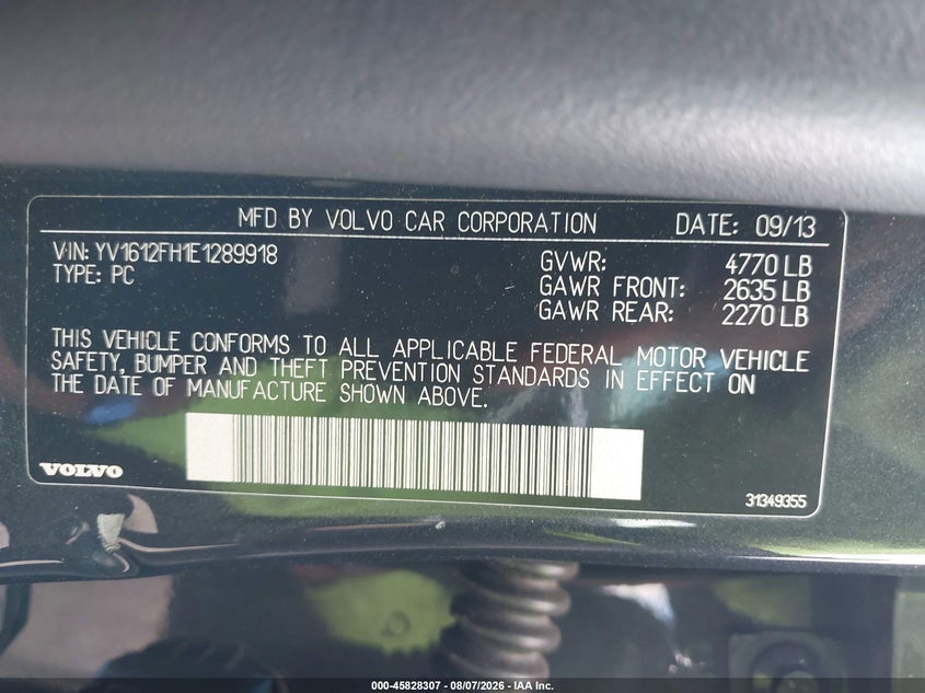 2014 Volvo S60 VIN YV1612FH1E1289918 IAAI salvage auction — NORMAL WEAR, Salvage Title, sold $250 on 2026-08-13 (photo 9)