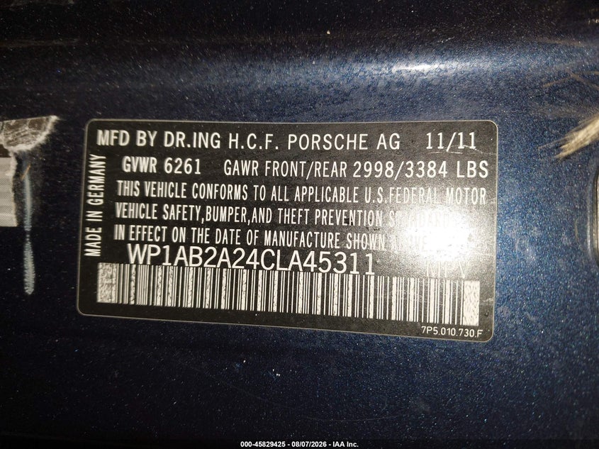 2012 Porsche Cayenne VIN WP1AB2A24CLA45311 IAAI salvage auction — FRONT END, Salvage Title, sold $25 on 2026-08-21 (photo 9)