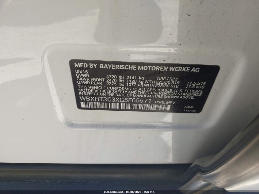 2016 BMW X1 VIN WBXHT3C3XG5F65571 IAAI salvage auction — SIDE, Wait Title, sold $4,400 on 2026-08-24 (photo 9)