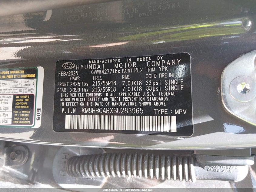 2025 Hyundai Kona VIN KM8HBCABXSU283965 IAAI salvage auction — REAR END, Enterprise Vehicles Clear Only (Maryland), sold $11,750 on 2026-08-17 (photo 9)